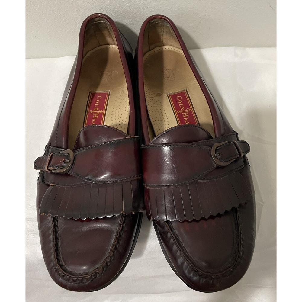 Cole Haan Mens Pinch Buckle Loafer 10 D Burgundy Leather Monk Strap Kiltie Shoe